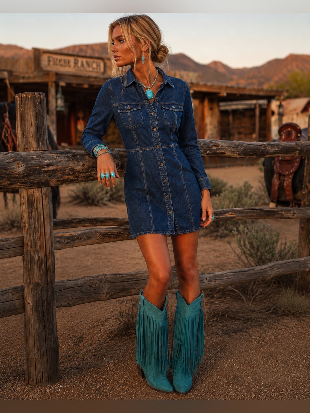 NWOT Frye Denim Button Down Mini Dress Dark Wash